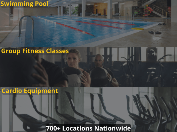 LA Fitness amenities including swimming pool group fitness classes and cardio equipment