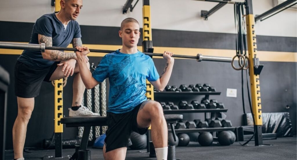 A boy working out in the gym